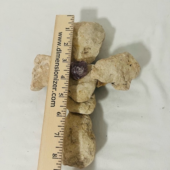 Handcrafted Cross Made of Stone with Amethyst Accent and Wooden Stick Heavy Rare - Picture 7 of 9